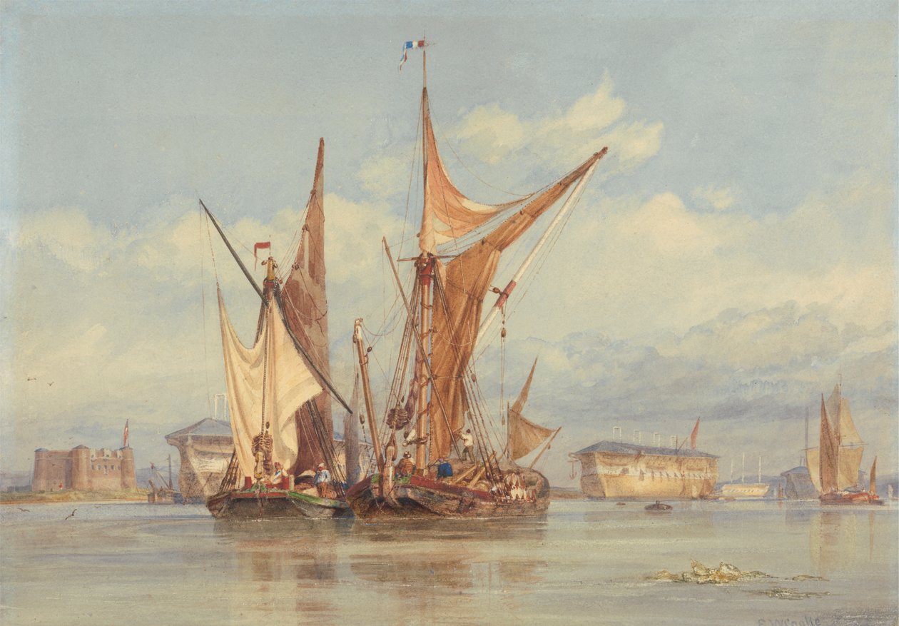 Medway'de, Gillingham yakınlarında Bomba Korumalı Pil... by Edward William Cooke