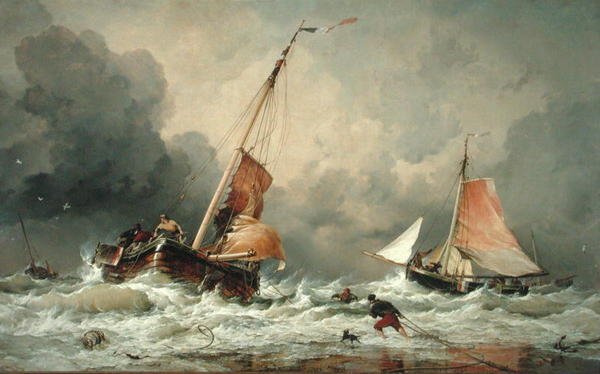 Hollandalı Pincks geliyor ve gelgit dönüşünde denize açılmaya hazırlanıyor by Edward William Cooke