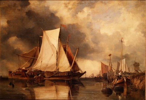 Scheldt üzerinde karaya oturmuş balıkçı tekneleri by Edward William Cooke