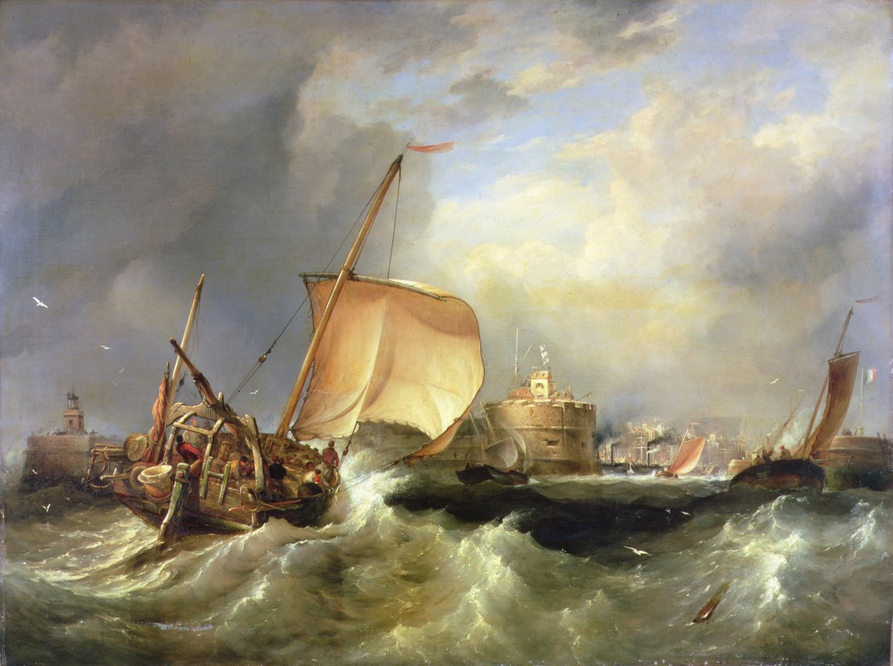 Fransız Ringa Teknesi Havre de Grace açıklarında limana koşuyor by Edward William Cooke
