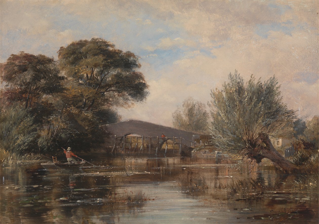 Oxford yakınlarındaki Godstow Köprüsü by Edward William Cooke