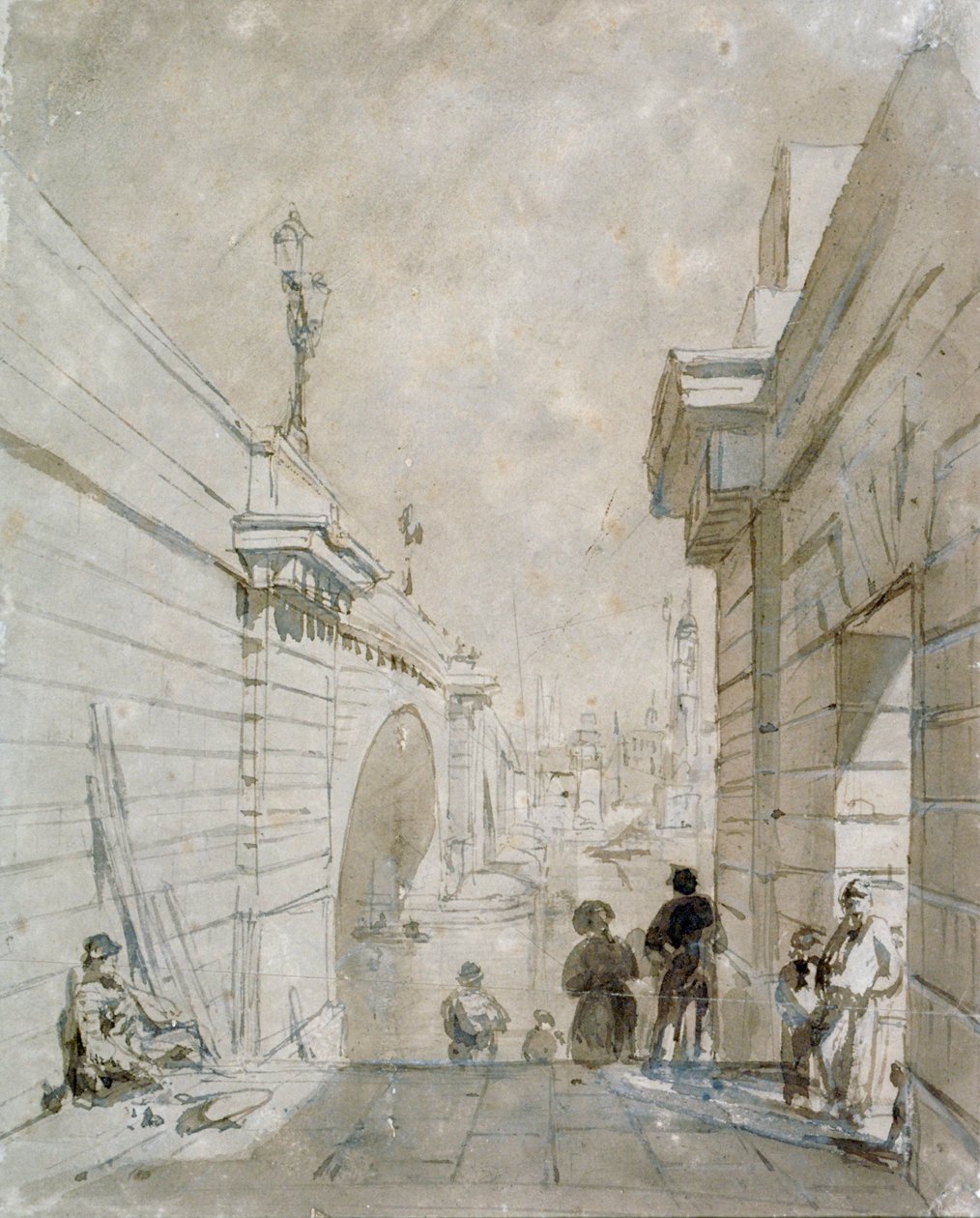 Londra Köprüsü, 1833 Tooley Caddesi yakınlarındaki basamakların üst katından kuzeye bakıyor by Edward William Cooke
