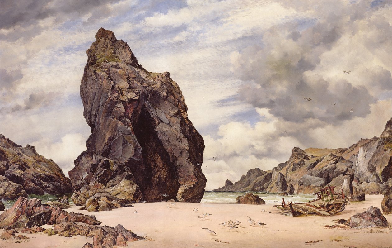 Steeple Rock, Kynance Koyu, Kertenkele, Cornwall, Düşük Su, 1873 by Edward William Cooke