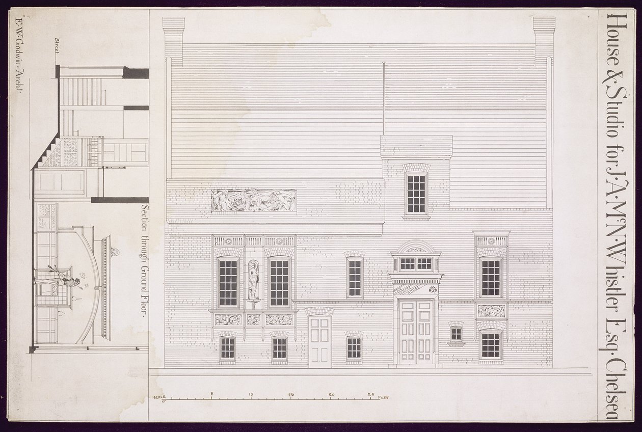 J.A.M. için House und Studio için Tasarım Whistler Esq, Chelsea, c.1877-78 (ayrıca bkz. 176477) by Edward William Godwin