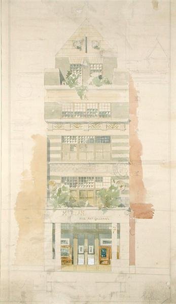 McLean Güzel Sanatlar Galerileri Cephesi için Tasarım, Haymarket, Londra (kağıt üzerine suluboya ve kurşun kalem) (ayrıntılar için bkz. 237077) by Edward William Godwin