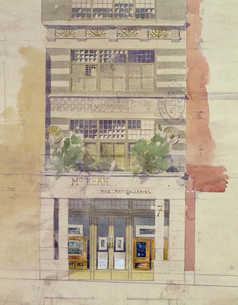 McLean Güzel Sanatlar Galerileri, Haymarket, Londra cephesi için tasarım (kağıt üzerine suluboya ve kurşun kalem) (ayrıca bkz. 176480) by Edward William Godwin