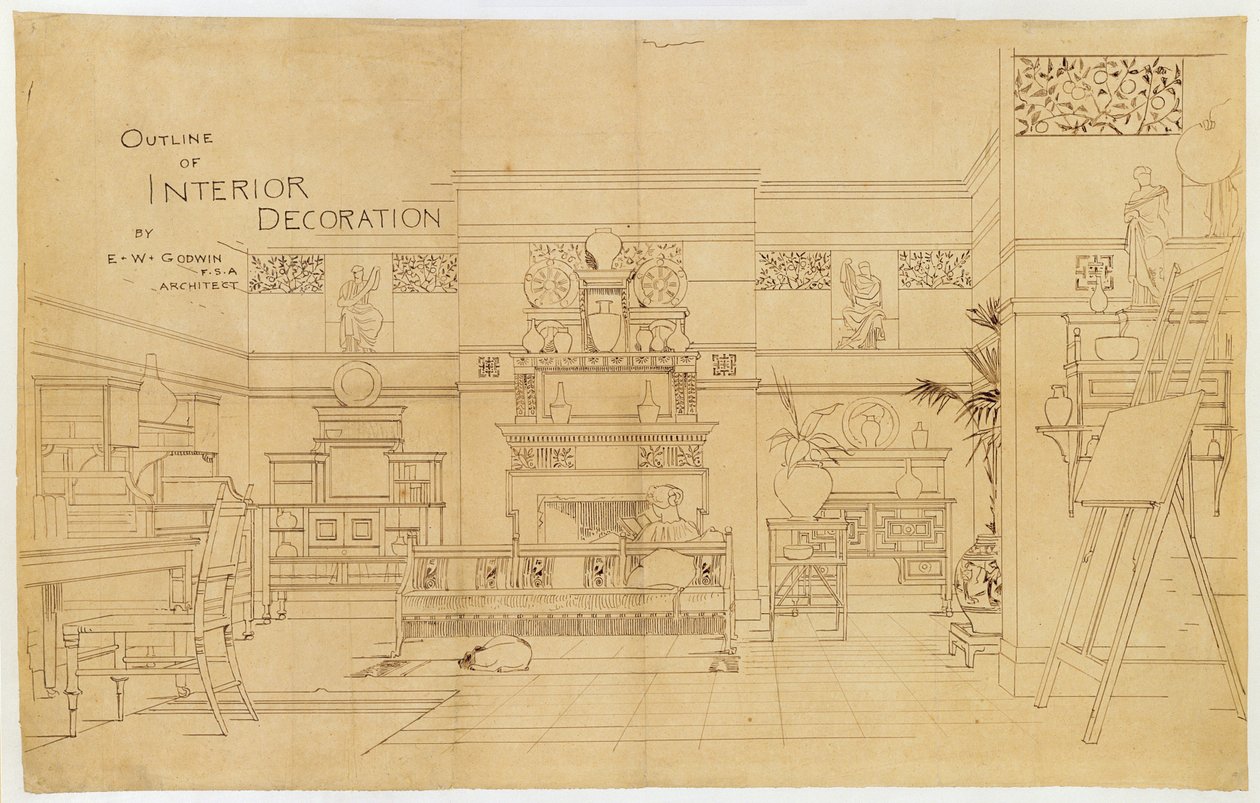 İç Dekorasyonun Anahatları, 1881 (aydınger kağıdı üzerine mürekkep) by Edward William Godwin