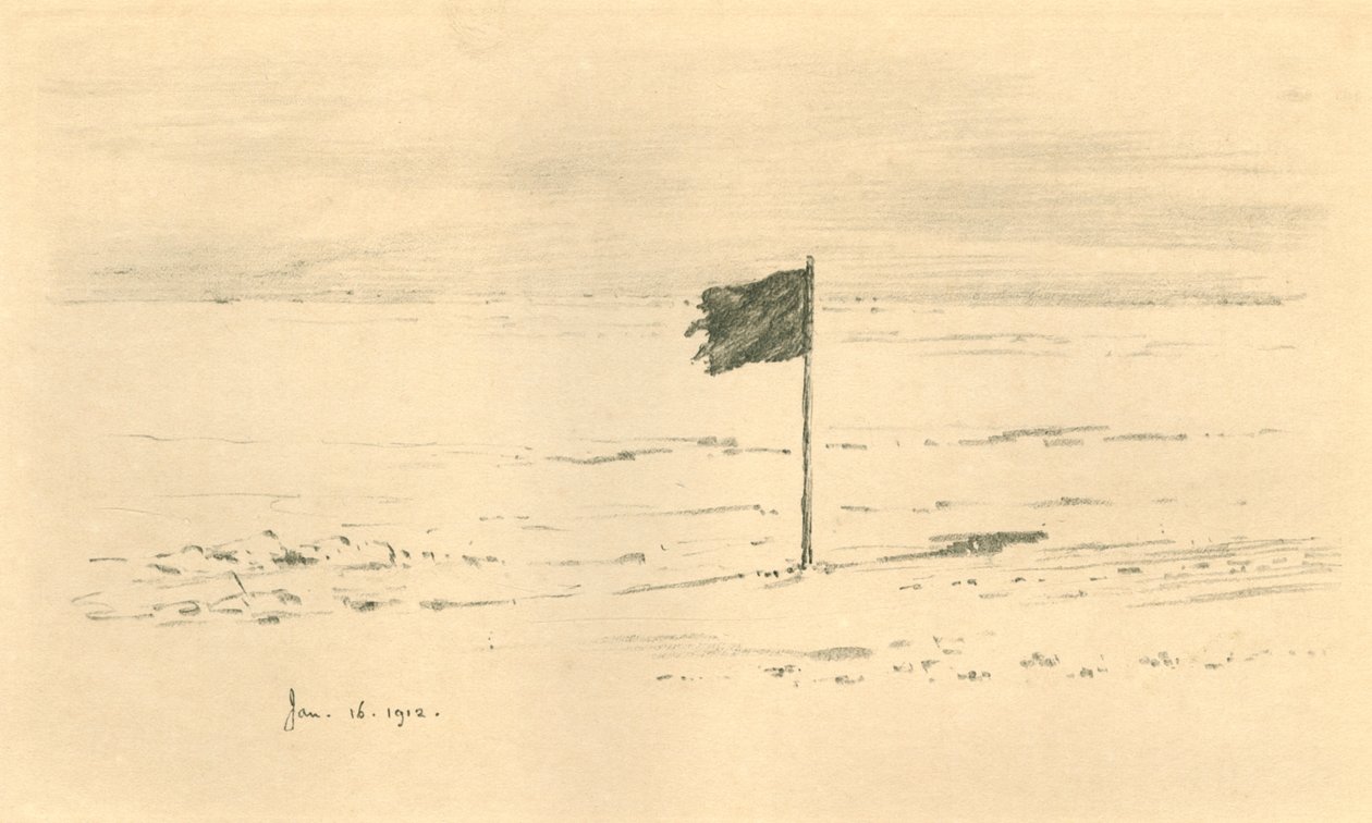 Kara Bayrak Kampı. - Güney Kutbundan Birkaç Mil İçinde Amundsens Kara Bayrağı, 1912, 1913 by Charles Edward Wilson