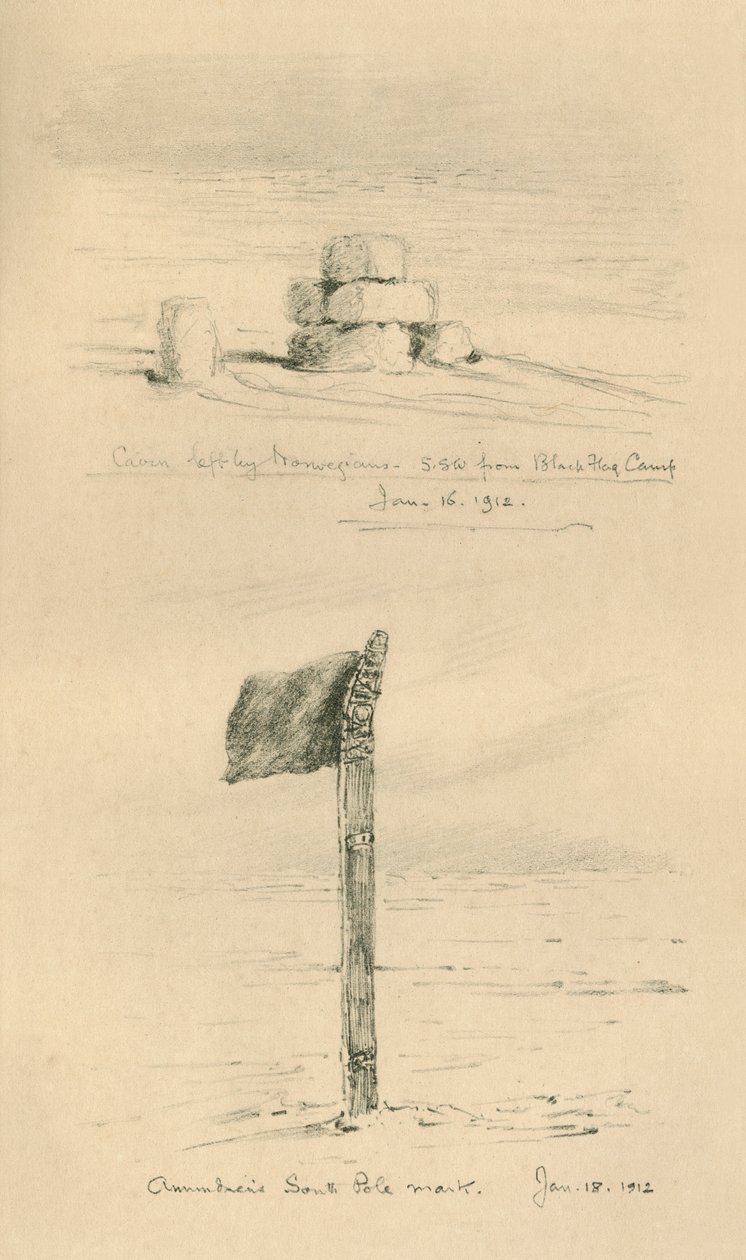 Norveçliler Tarafından Bırakılan Cairn ve Amundsens Güney Kutbu İşareti, Ocak 1912, 1913. by Charles Edward Wilson