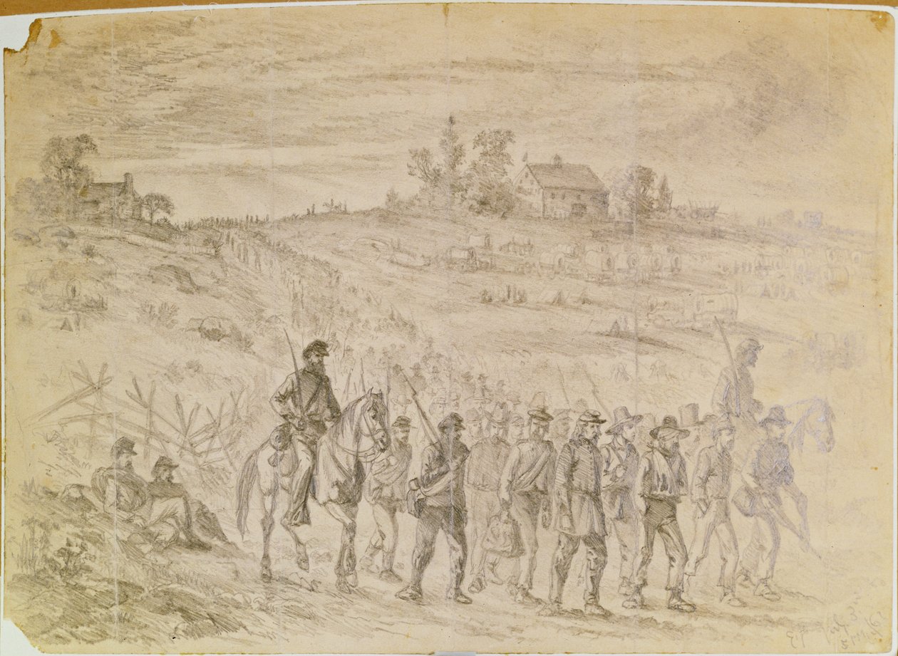 Gettysburg Muharebesi: General Longstreet Kolordusuna Ait Mahkumlar, Muhafız Altında Arkaya Yürüyen Birlik Birlikleri Tarafından Yakalandı by Edwin Austin Forbes