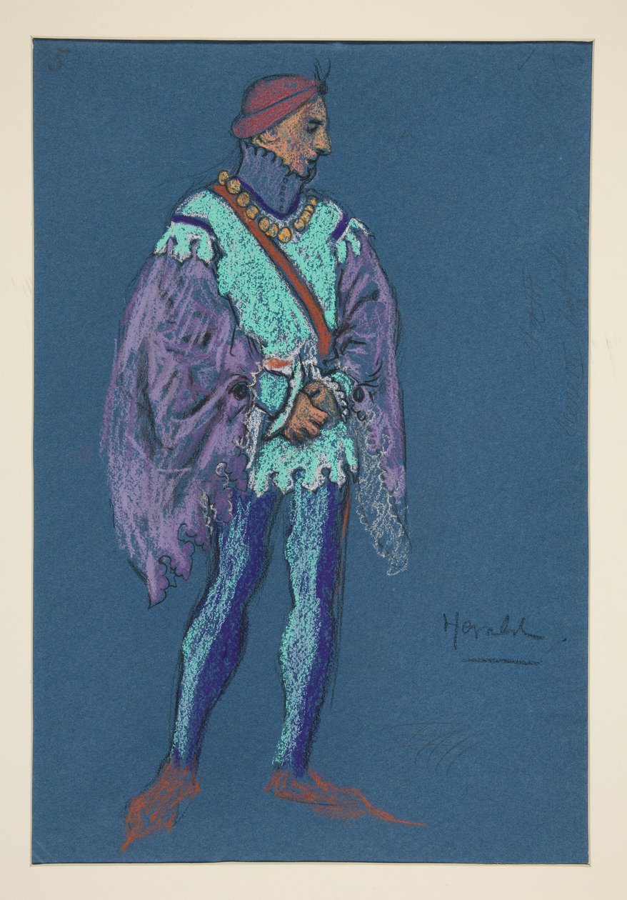 Bir Herald, Henry Irving için kostüm çizimi by Edwin Austin Abbey