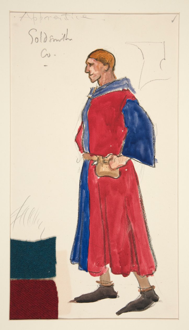 Çırak Goldsmith, Henry Irving için kostüm çizimi by Edwin Austin Abbey