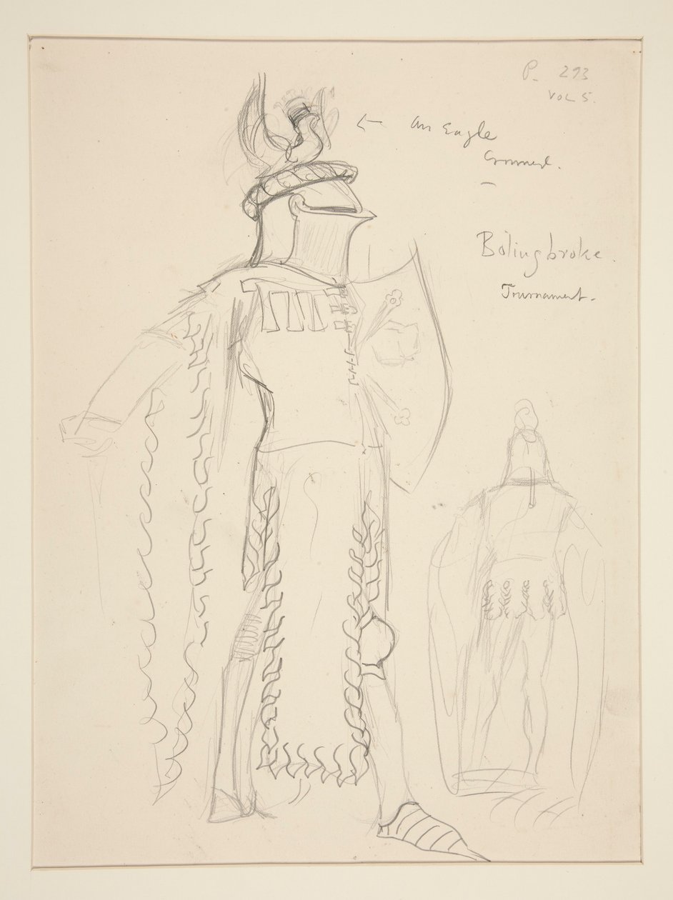 Bolingbroke (Turnuva sahnesi), Henry Irving için kostüm çizimi by Edwin Austin Abbey