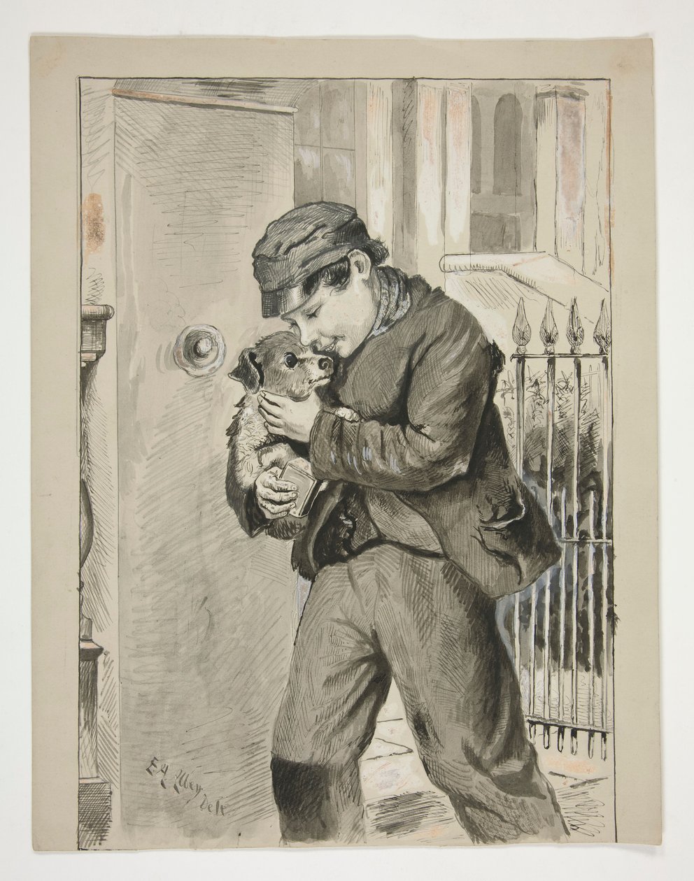 köpek yavrusu olan çocuk by Edwin Austin Abbey