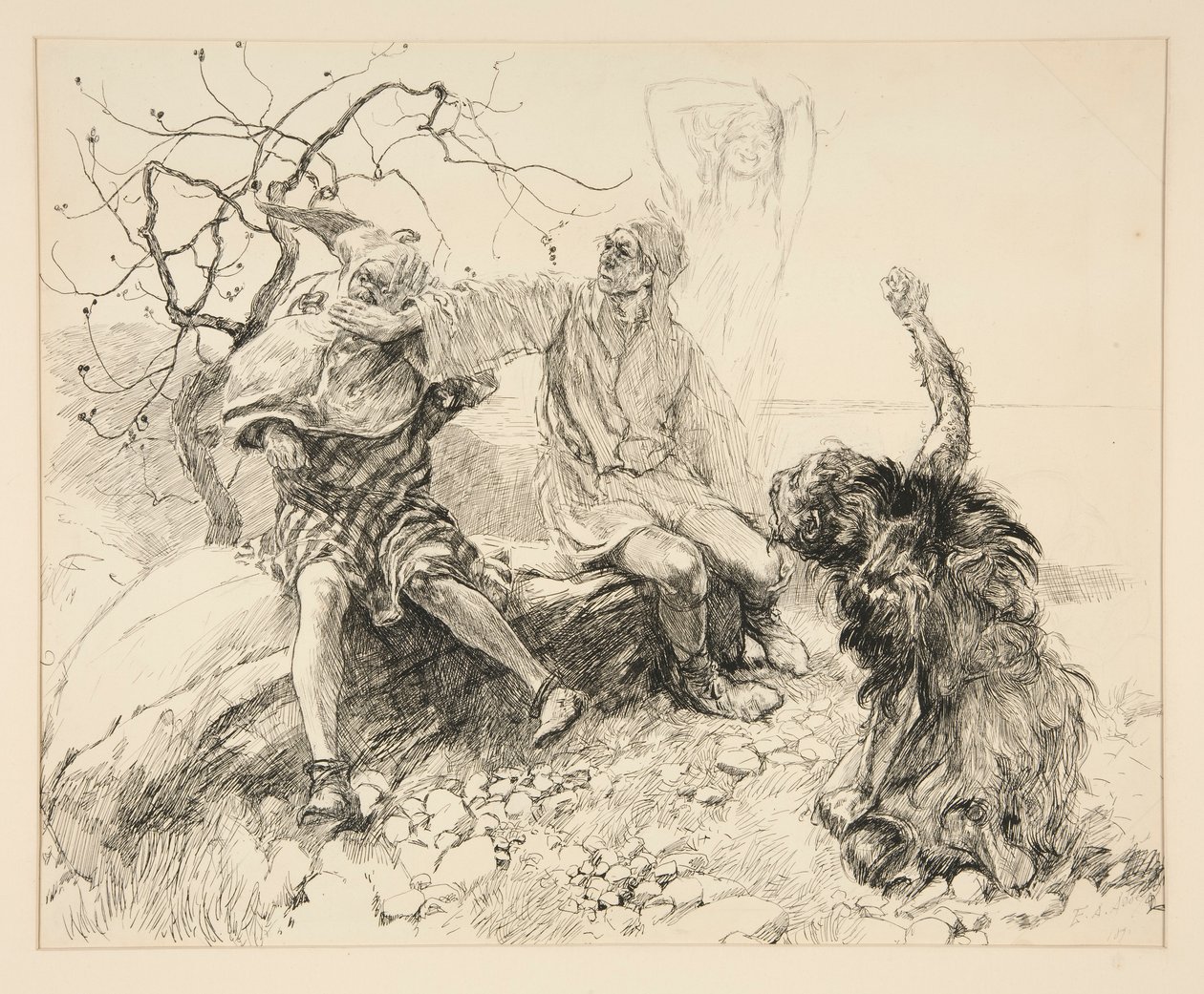 Caliban, Stephano ve Trinculo (Ariel görünmez), II. Perde, Sahne ii, Fırtına için çizim by Edwin Austin Abbey