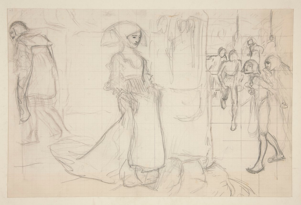 Faust ve Margaret tablosu için kompozisyon çalışması by Edwin Austin Abbey