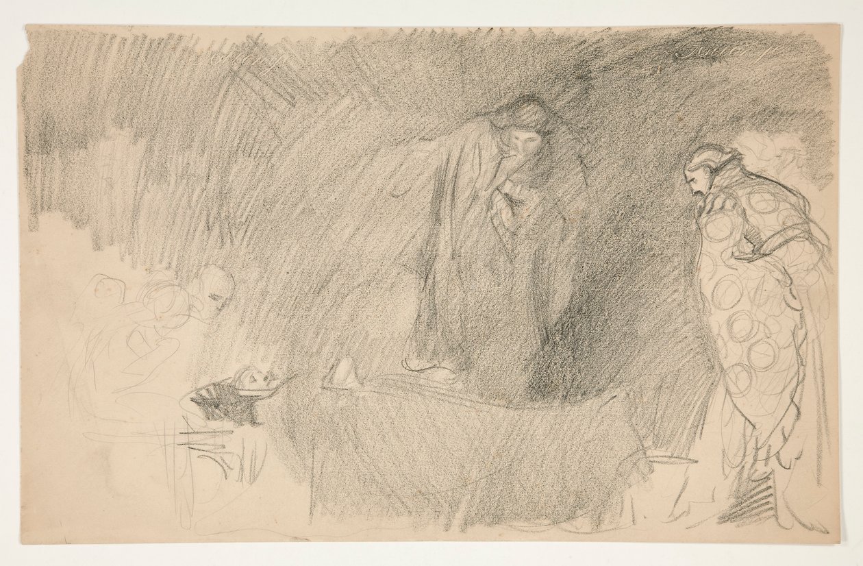 Durgun bir figür, tanımlanamayan bir Shakespeare oyunu için eskiz by Edwin Austin Abbey