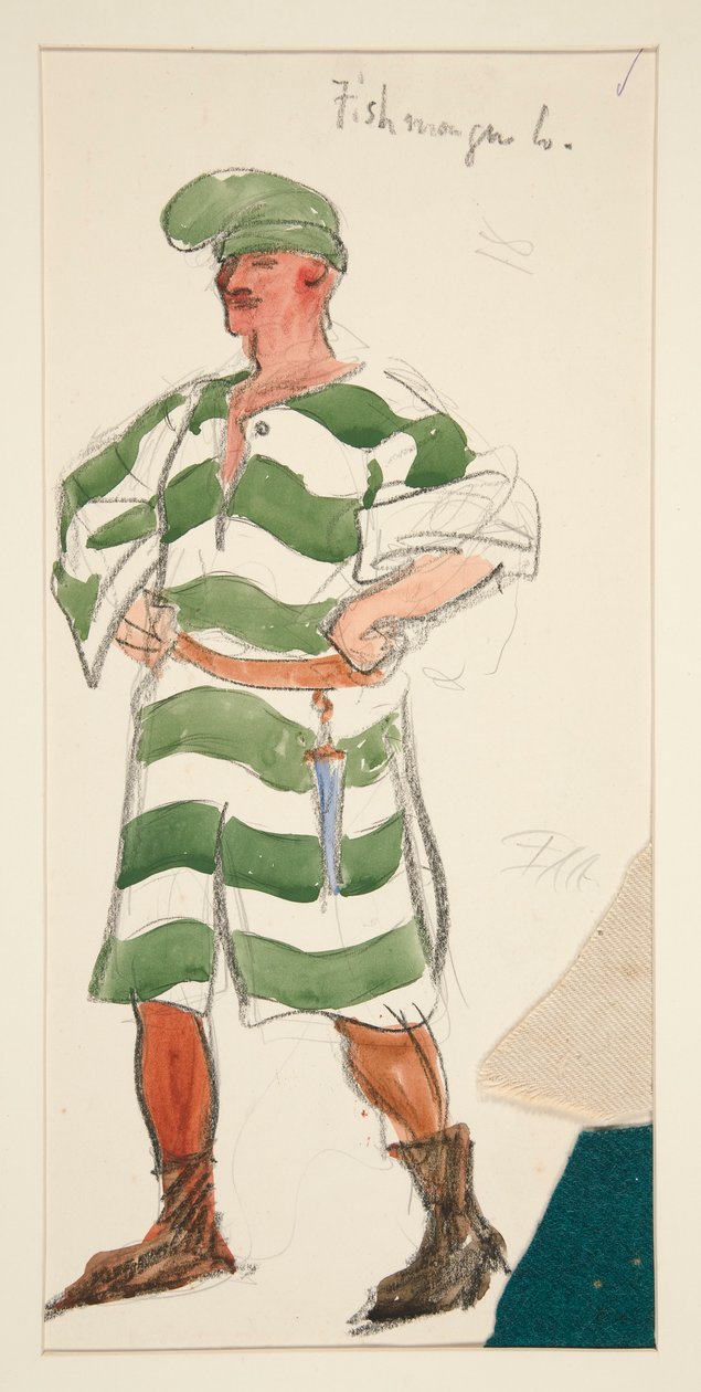 Balık satıcısı, Henry Irving için kostüm çizimi by Edwin Austin Abbey