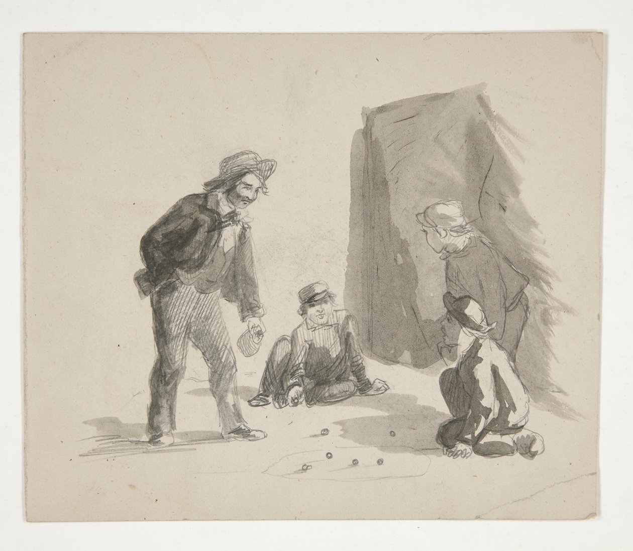Mermer oynayan dört erkek çocuk (rekto); Çocuğun iç şövale, tanımlanamayan çizimi (verso) by Edwin Austin Abbey