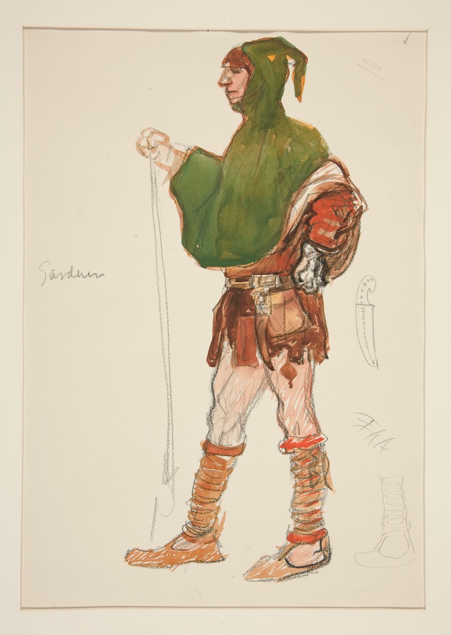 Bahçıvan, Henry Irving için kostüm çizimi by Edwin Austin Abbey
