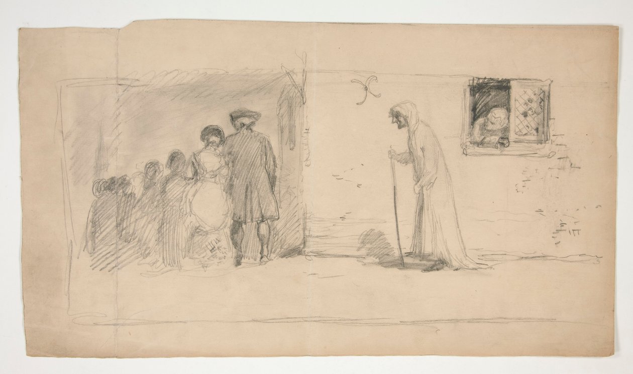 Taş ev - tanımlanamayan illüstrasyon dışında rakamlar grubu by Edwin Austin Abbey