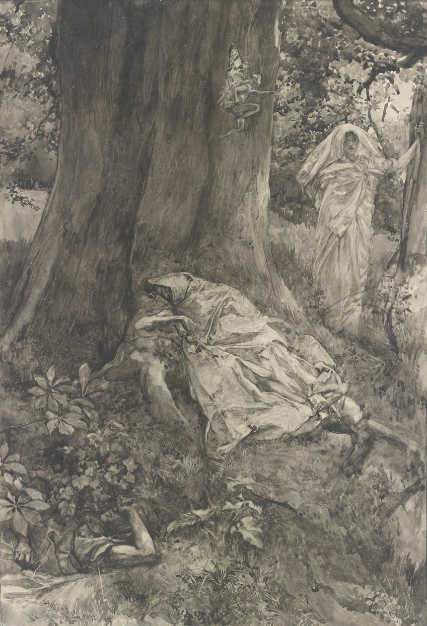 Ormandaki Hermia, III. Perde, Sahne ii, Bir Yaz Gecesi için illüstrasyon by Edwin Austin Abbey