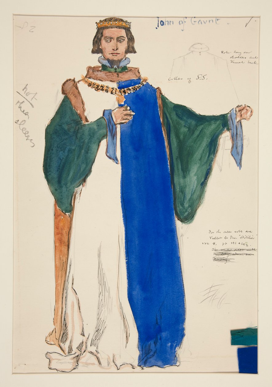 John of Gaunt, Henry Irving için kostüm çizimi by Edwin Austin Abbey