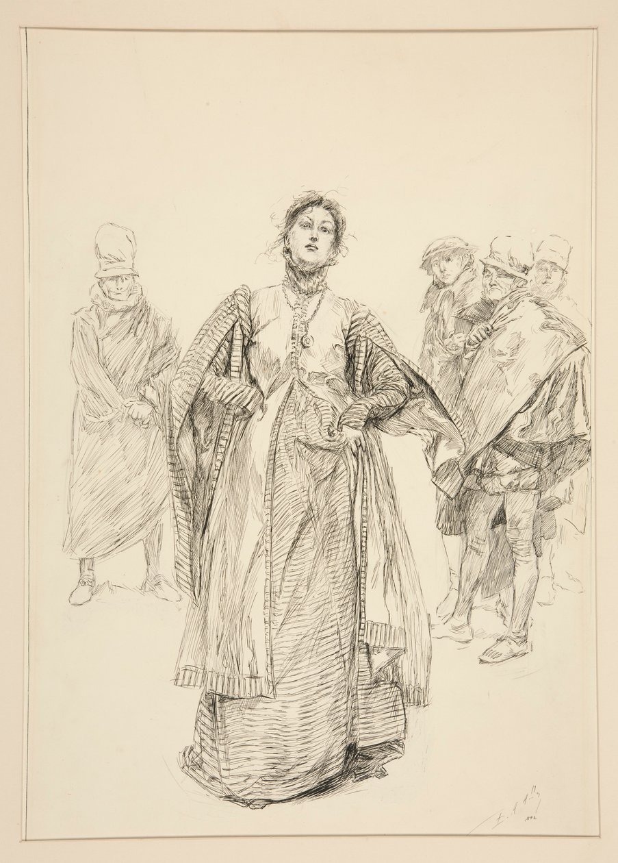 Katharina, I. Perde, Sahne i, Hırçın Ehlileştirilmesi için çizim by Edwin Austin Abbey