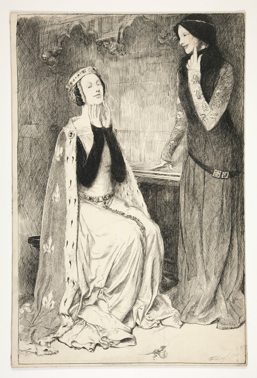 Katherine ve Alice - III. Perde, Sahne V, Kral Henry V by Edwin Austin Abbey