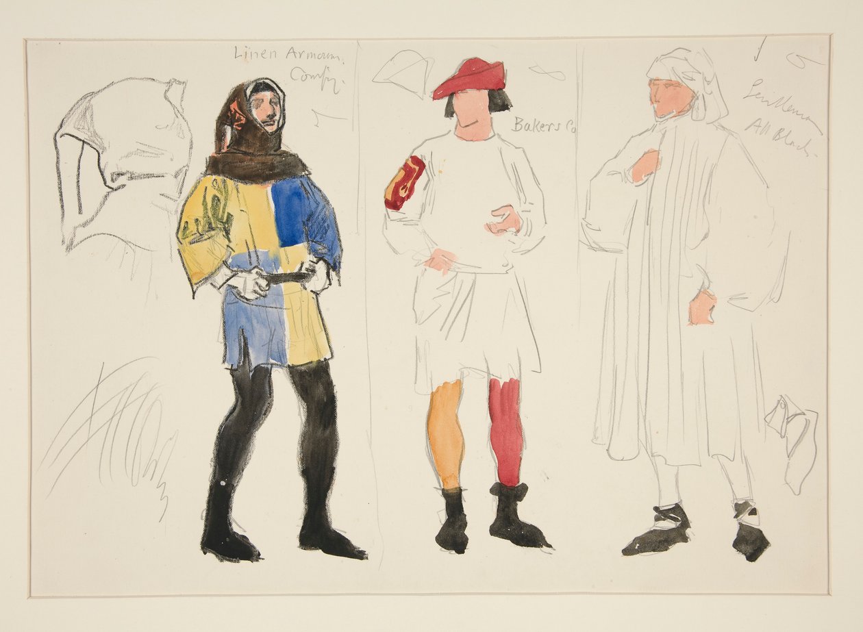 Keten Kostüm, Fırıncı Kostümü, Beyefendi: Henry Irving için kostüm çizimi by Edwin Austin Abbey