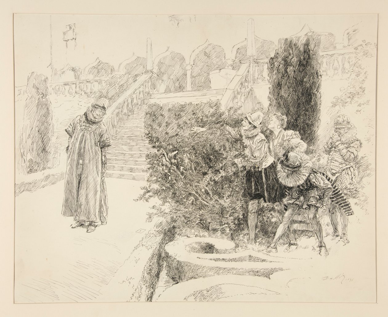 Malvolio, II. Perde, Sahne v, Onikinci Gece için mektubu, çizimi bulur by Edwin Austin Abbey