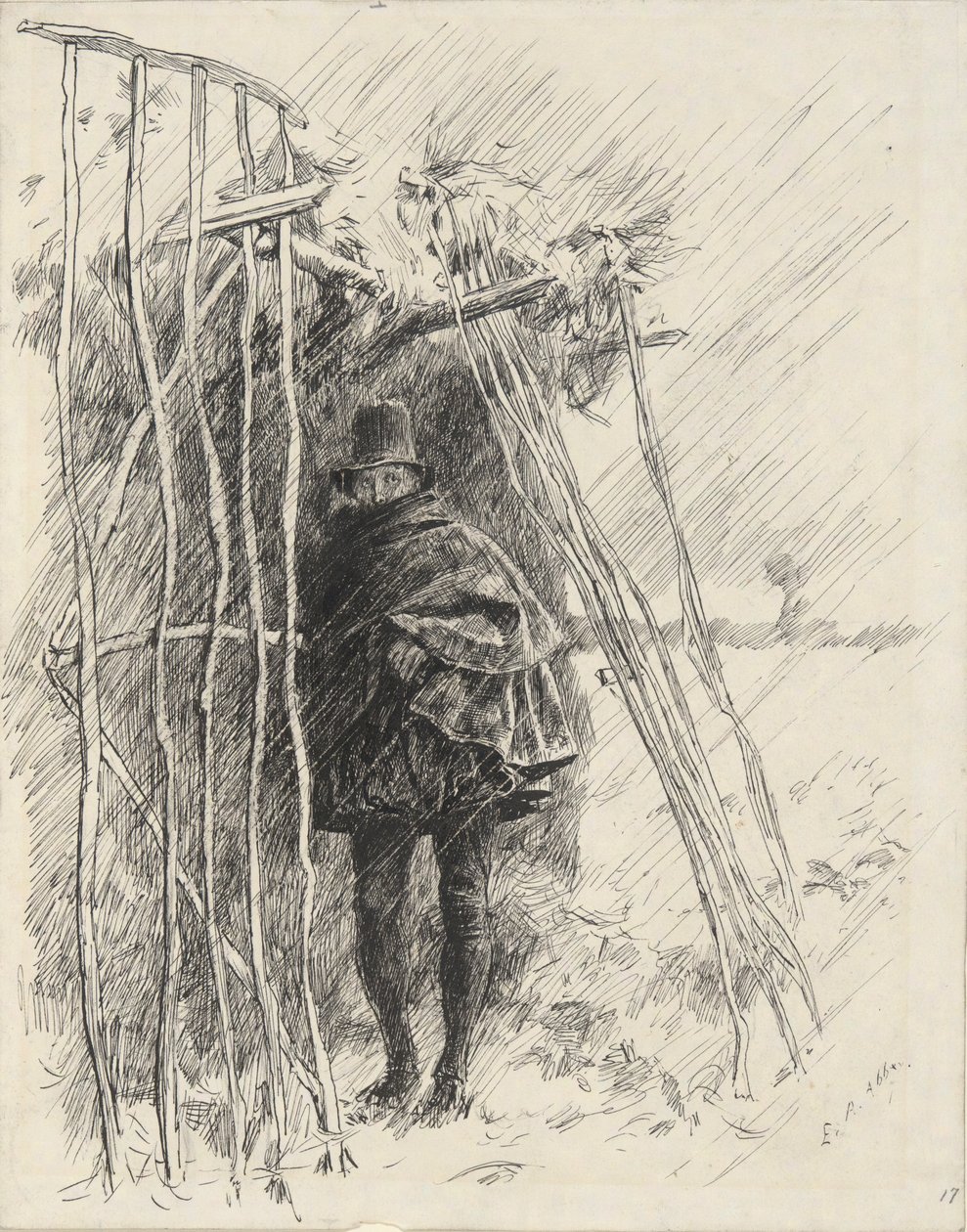 Yağmurdaki Adam, illüstrasyon için çalışma by Edwin Austin Abbey