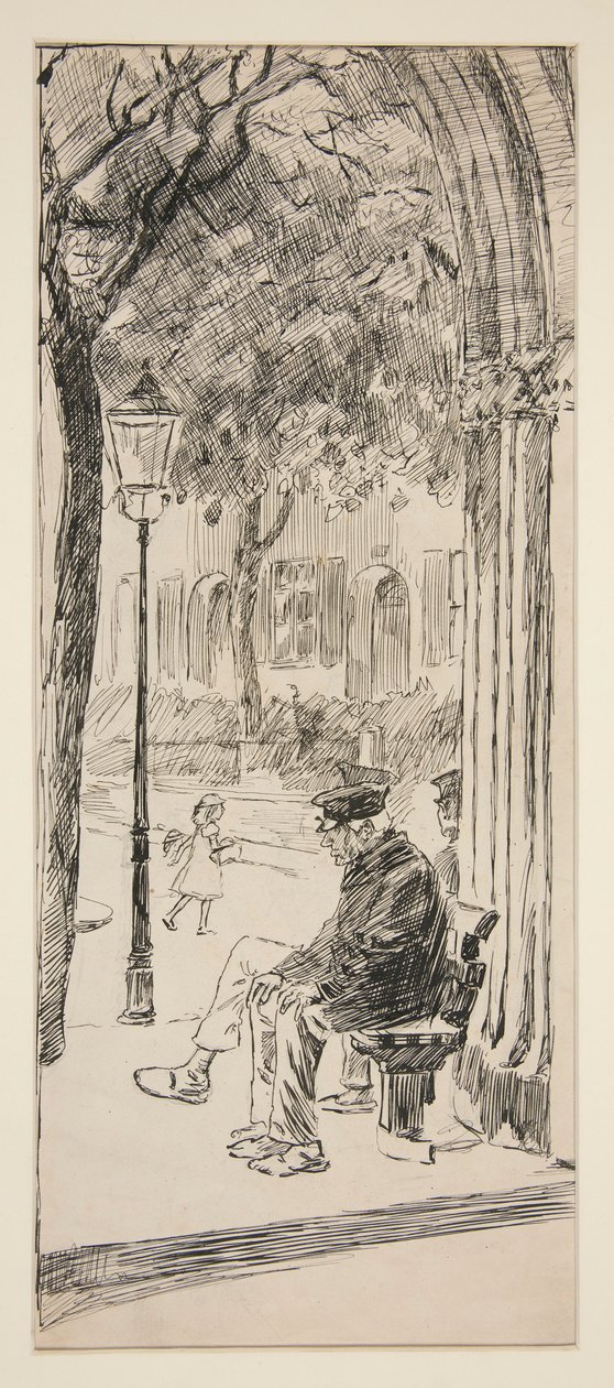 Adam parkta bankta - tanımlanamayan illüstrasyon by Edwin Austin Abbey