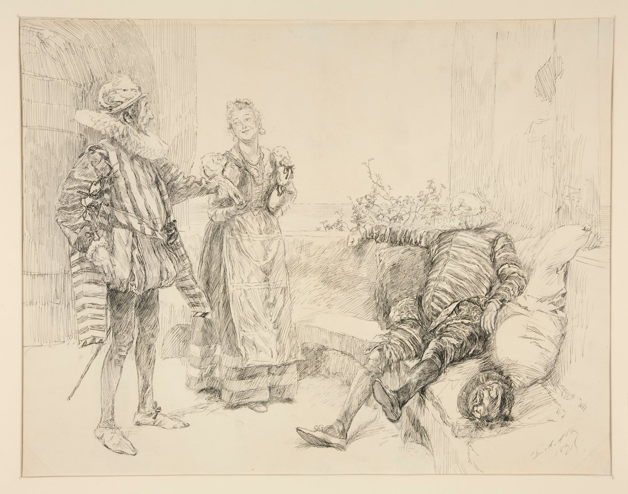 Maria, Sir Andrew ve Toby, I. Perde, Sahne iii, On İkinci Gece için illüstrasyon by Edwin Austin Abbey