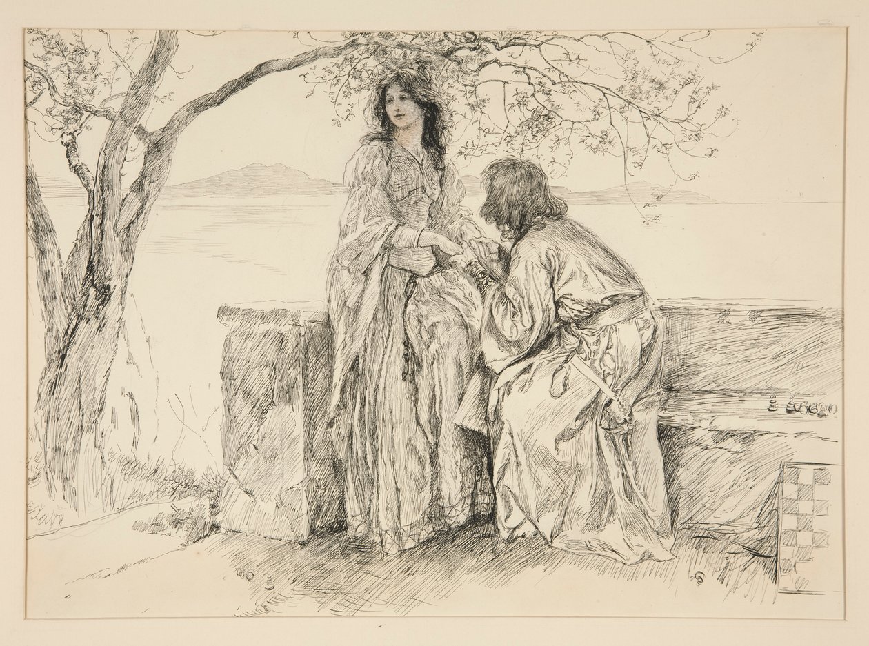 Miranda ve Ferdinand, Act V, Scene i, The Tempest için illüstrasyon by Edwin Austin Abbey