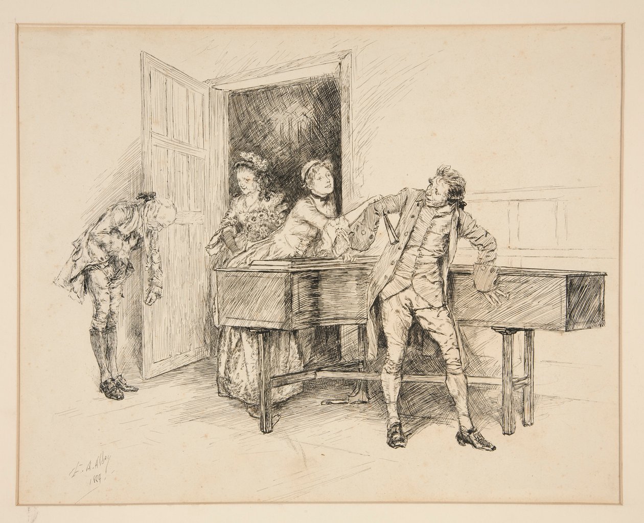 Nan ve Piyano, Oliver Goldsmith için illüstrasyon by Edwin Austin Abbey