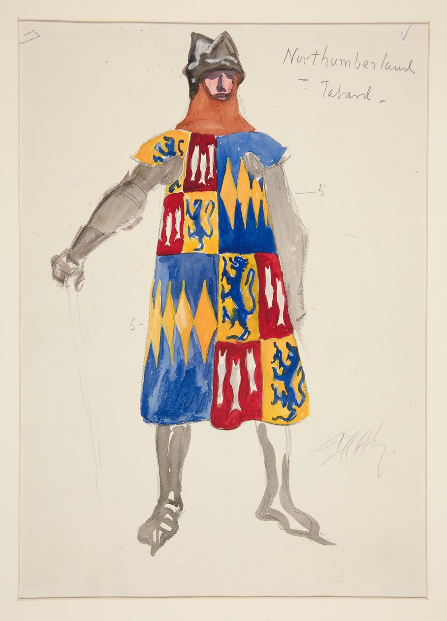 Northumberland - Tabard, Henry Irving için kostüm çizimi by Edwin Austin Abbey