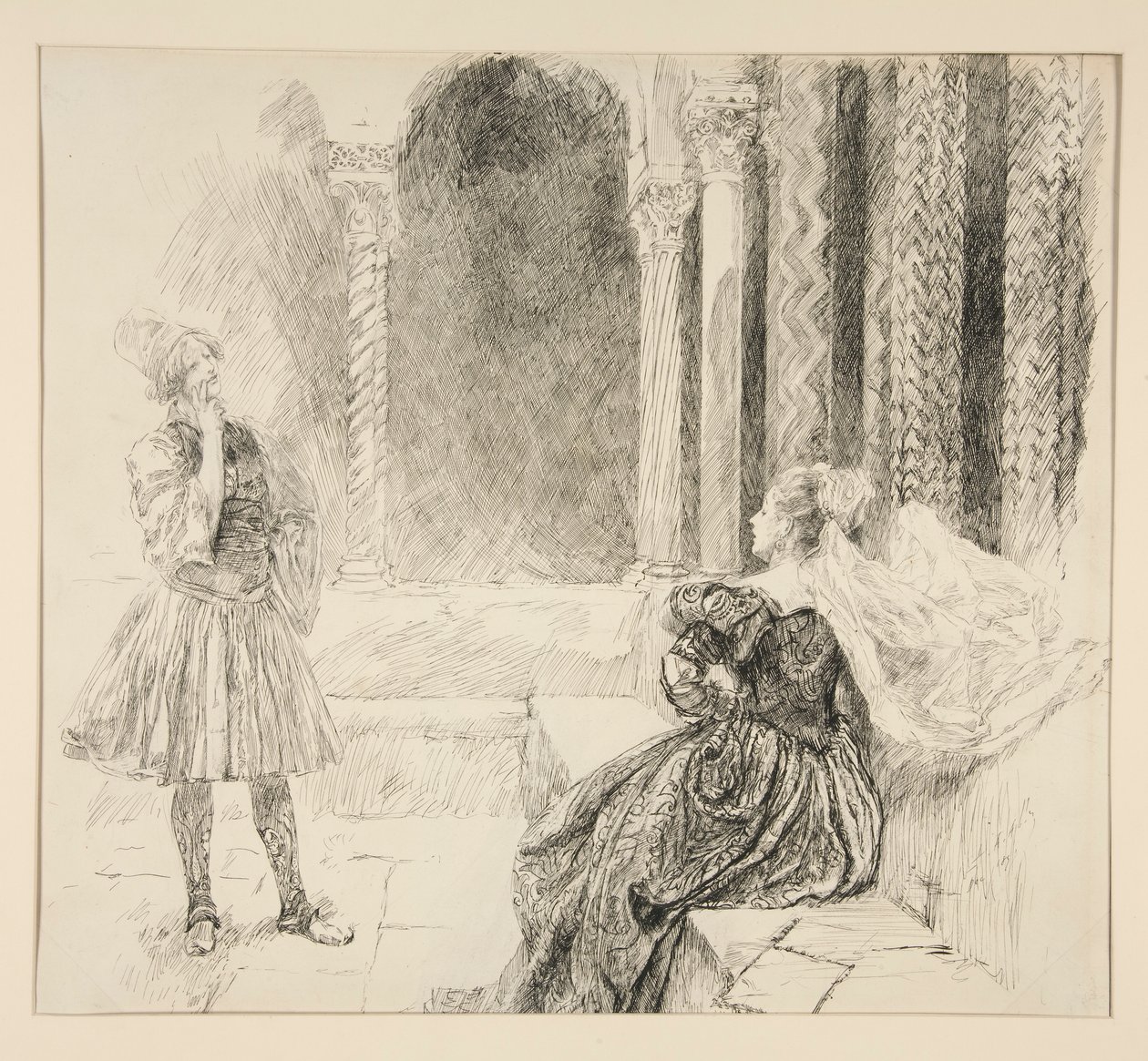 Olivia ve Viola, I. Perde, Sahne v, On İkinci Gece için illüstrasyon by Edwin Austin Abbey