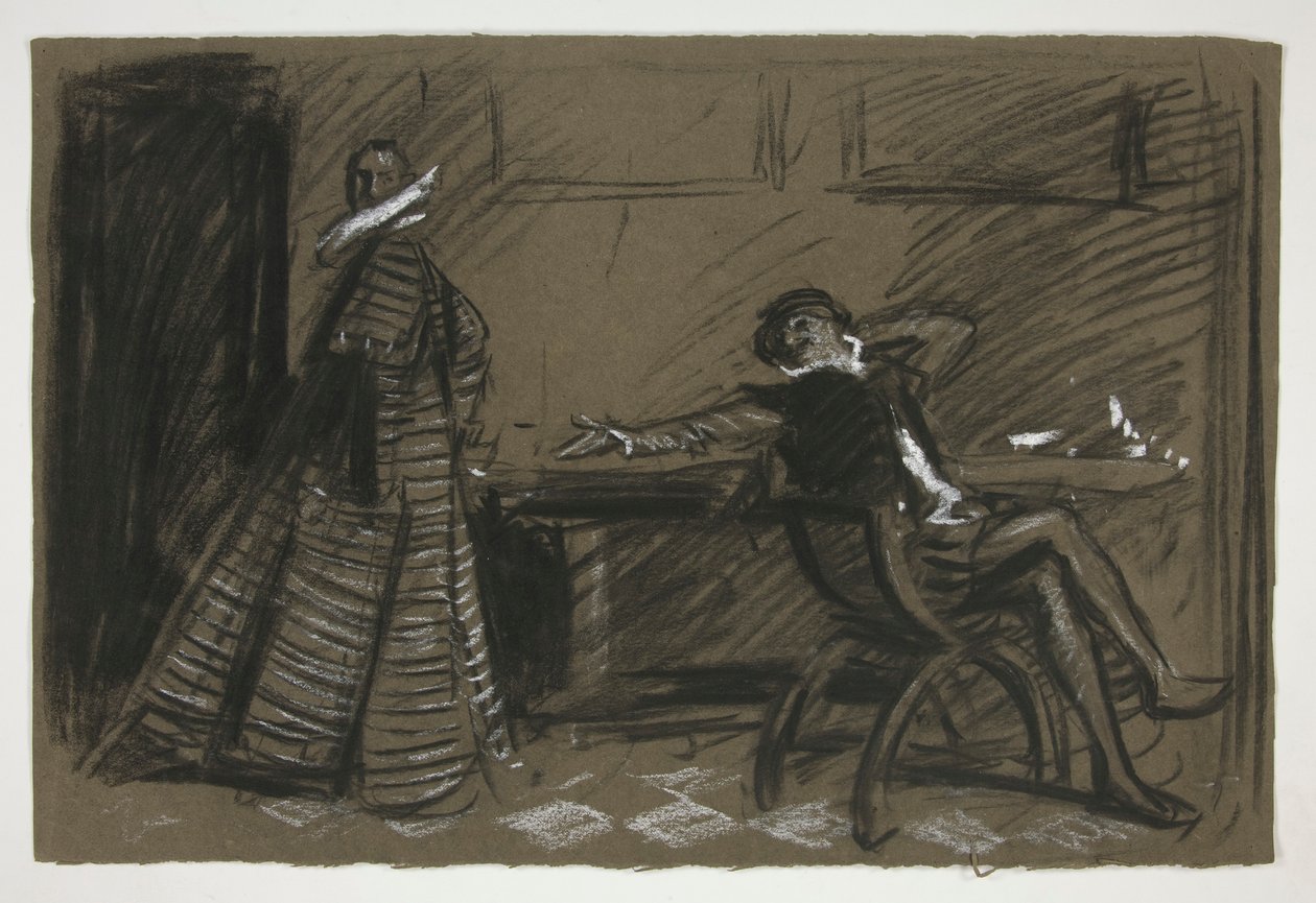 Petruchio, Katharina ile şakalaşıyor (.1058 için çalışma) - II. Perde, Sahne I, Hırçın Ehlileştirilmesi by Edwin Austin Abbey