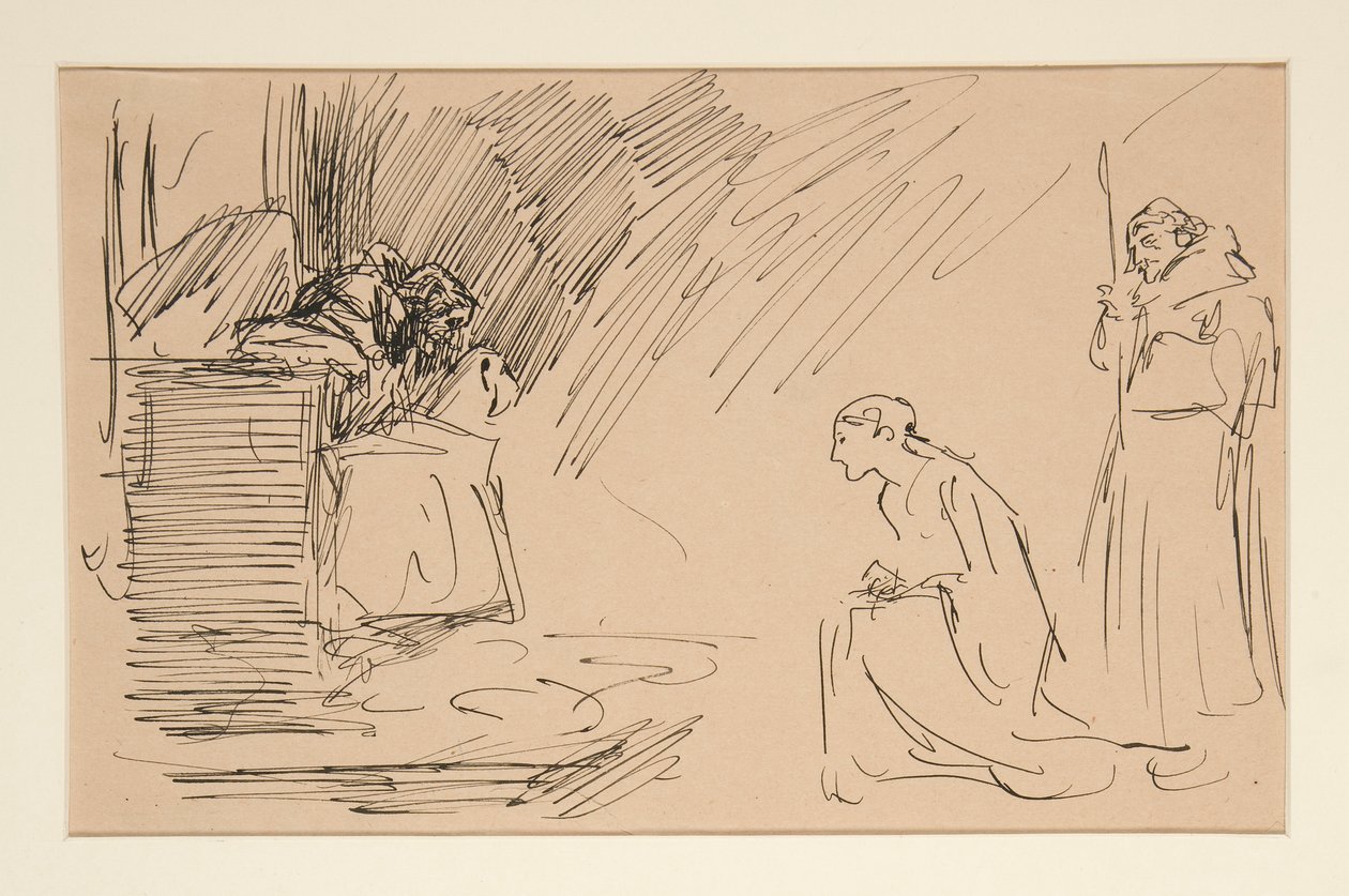 Perde II, Sahne I, Hepsi için ön taslak by Edwin Austin Abbey