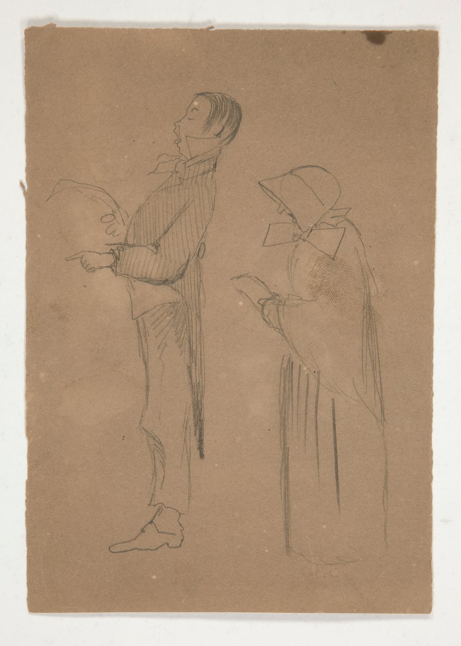 Erkek ve Yaşlı Kadın Profil Çalışmaları (rekto); Üç Kafa Çizimi ve Tanımlanamayan Çizim (ters) by Edwin Austin Abbey