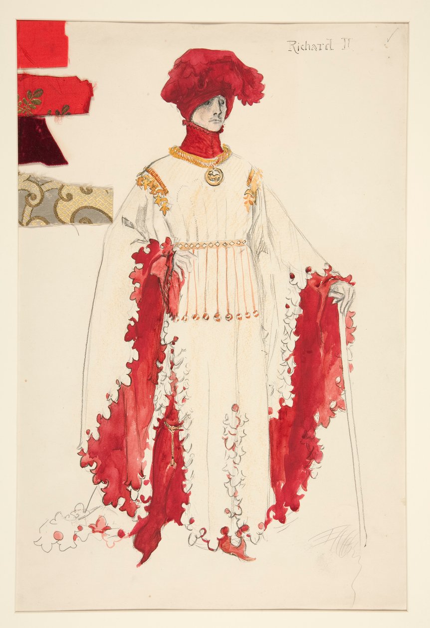 Richard II (kırmızı), Henry Irving için kostüm çizimi by Edwin Austin Abbey
