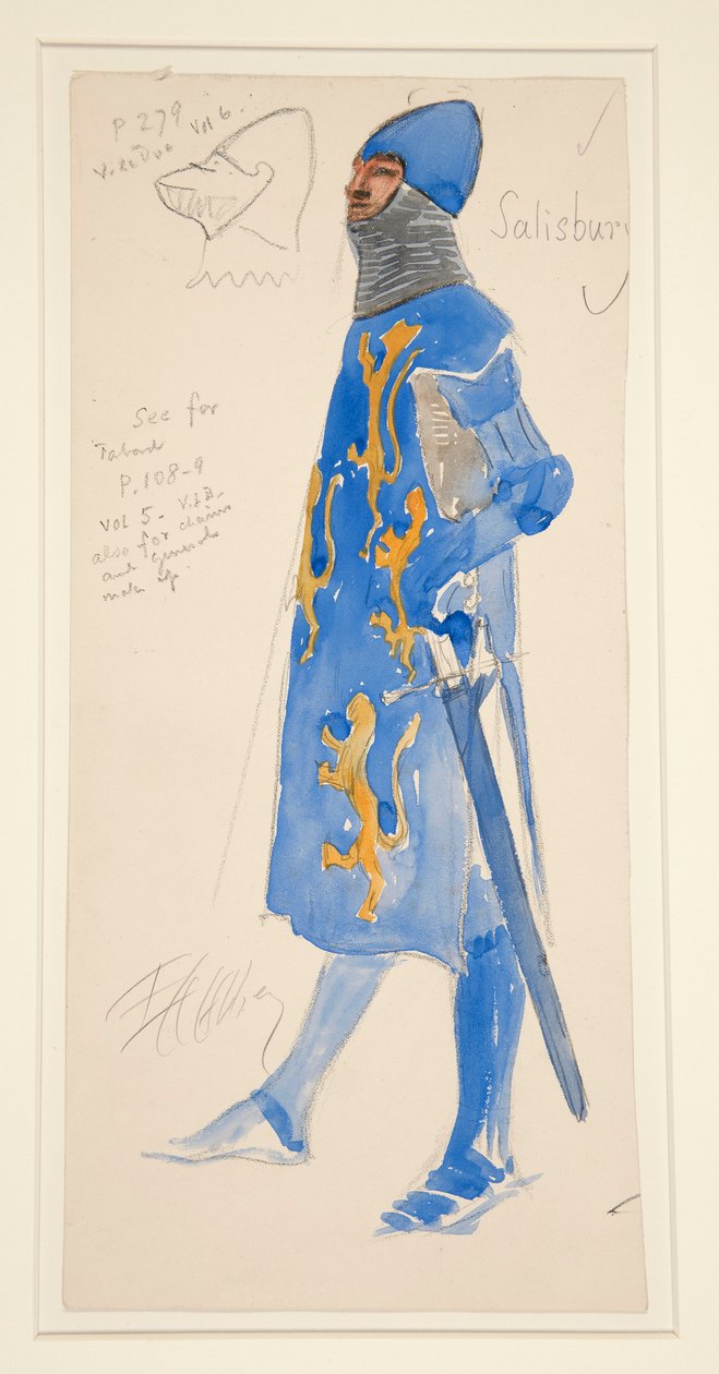 Salisbury (silahlı), Henry Irving için kostüm çizimi by Edwin Austin Abbey