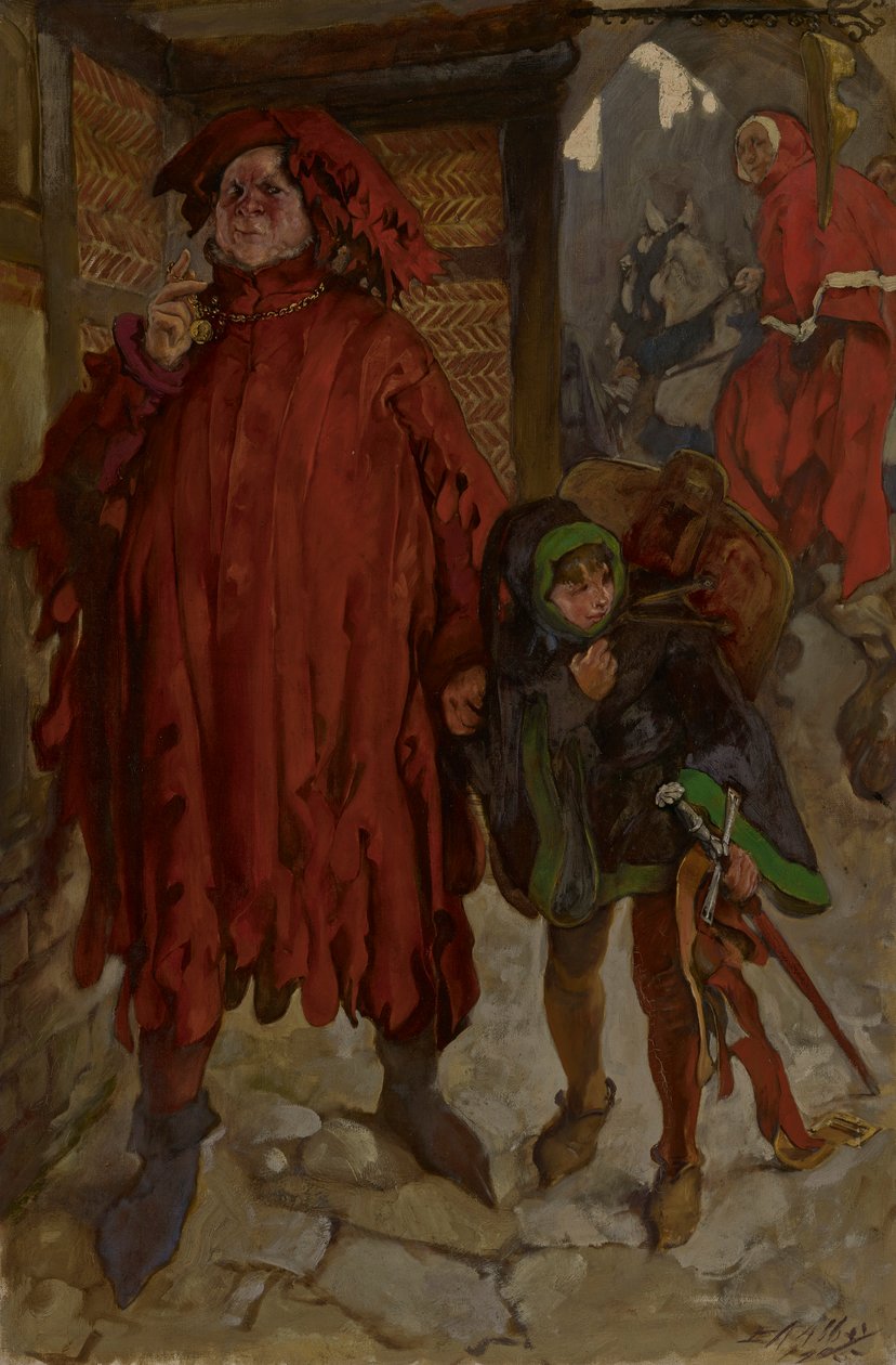 Sayfası ile Sir John Falstaff, Kral Henry IV, Bölüm II, Perde I, Sahne II by Edwin Austin Abbey