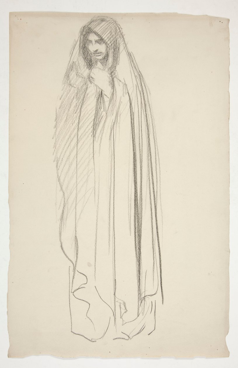 Çarmıhta Üç Meryem için pelerinli bir kadın figürünün taslağı by Edwin Austin Abbey