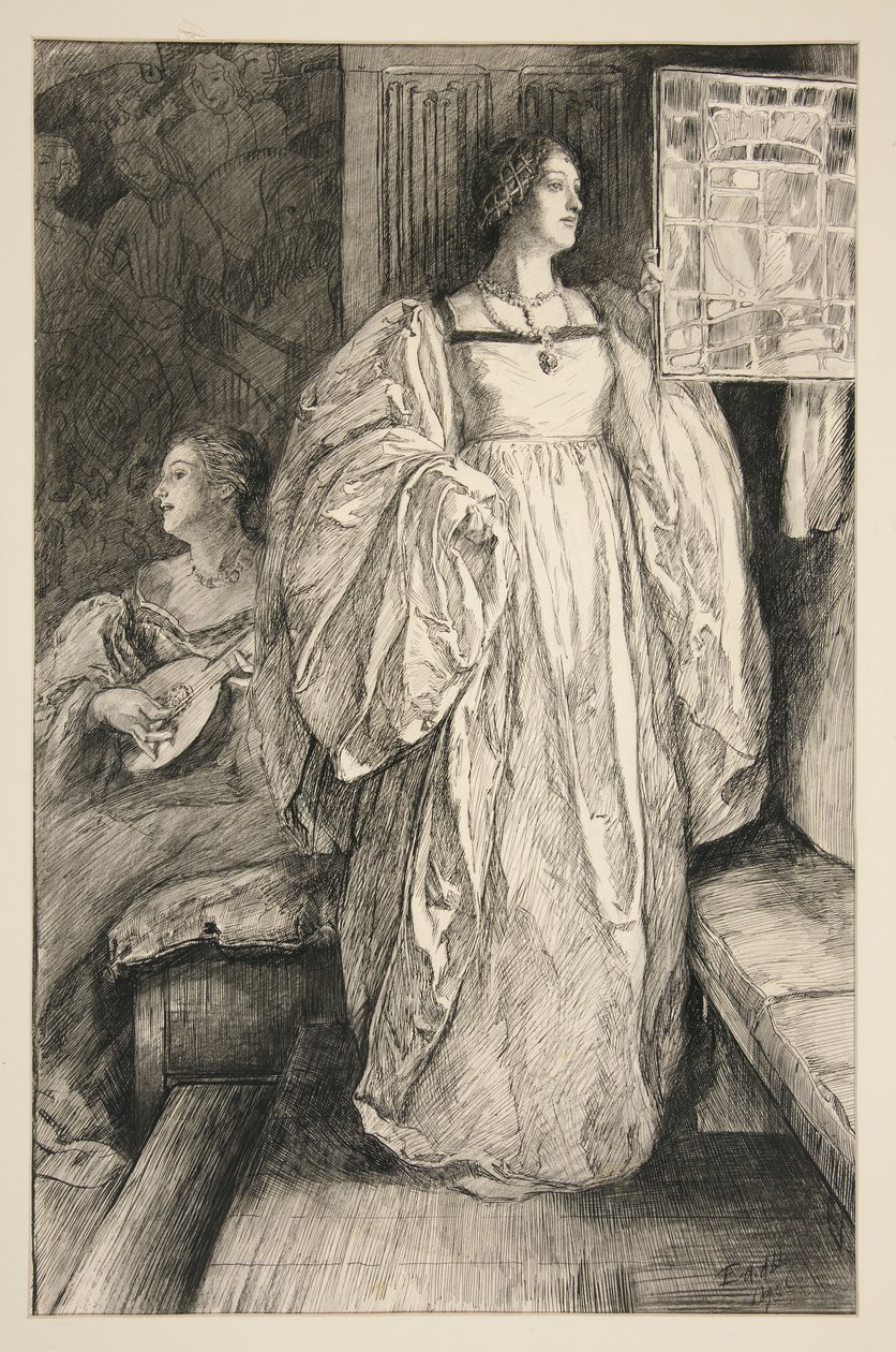 Bir bayanın çizimi, illüstrasyon için by Edwin Austin Abbey