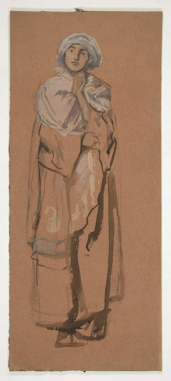 Sarıklı bir figürün taslağı - tanımlanamayan illüstrasyon by Edwin Austin Abbey