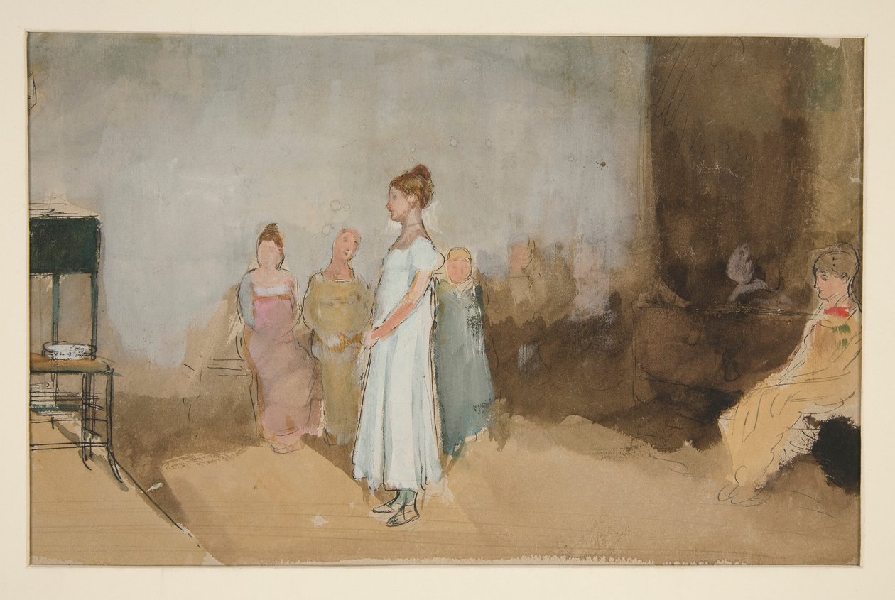 İç mekanda bir kadının çizimi - tanımlanamayan illüstrasyon by Edwin Austin Abbey