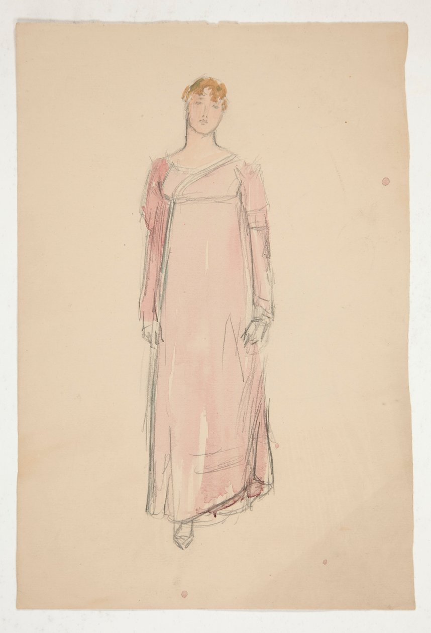 Pembe bir kadın taslağı - bir oyun için kostüm çalışması mı? by Edwin Austin Abbey