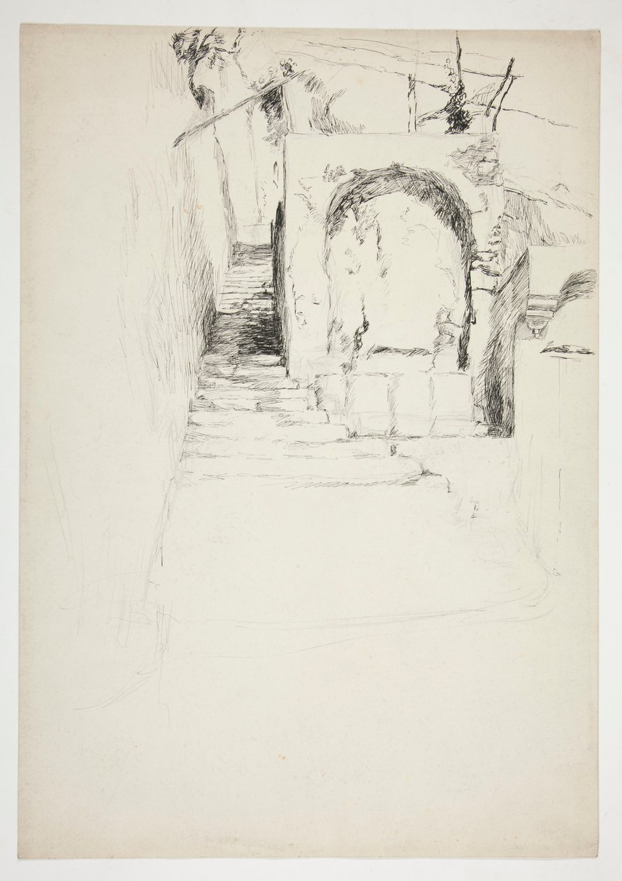 Dış mekan merdiveninin taslağı (İtalyan pergola, kitap illüstrasyonu için) by Edwin Austin Abbey